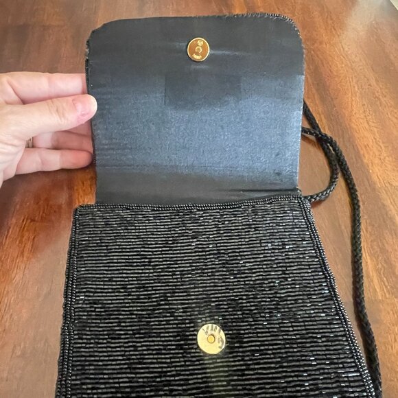 Lord & Taylor Black Beaded Crossbody Purse Bag 6" x 6"! - Picture 3 of 6